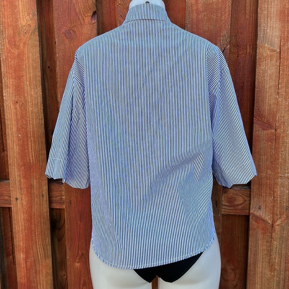 Striped Button Down Shirt with Floral Accents - Picture 7 of 8